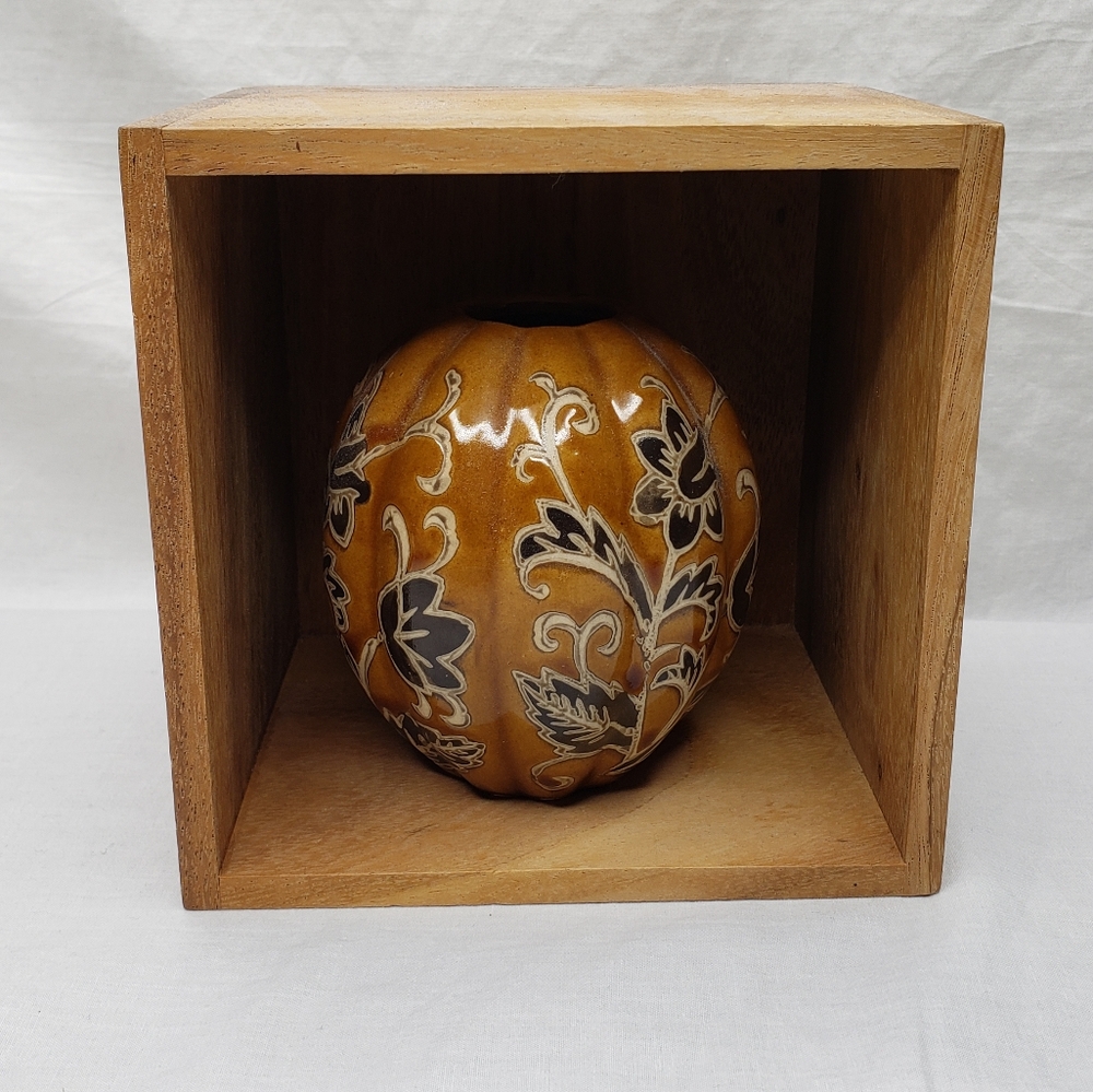 Small Vintage Brown Floral Vase and Shadow Box